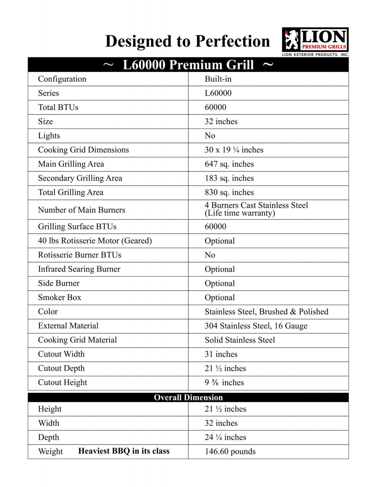 Lion 32 Inch 4 Burner Gas Grill - L60000 - Natural Gas - Texas Outdoor Patio Center